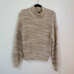 GAP Cotton Spacedye Mock Neck Chunky Sweater Neutral Beige